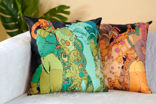 Robot Mardi Gras Throw Pillow