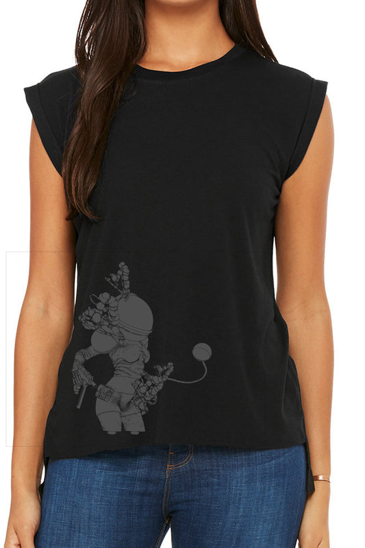 Space Girl Flowy Muscle T-Shirt with Rolled Cuff