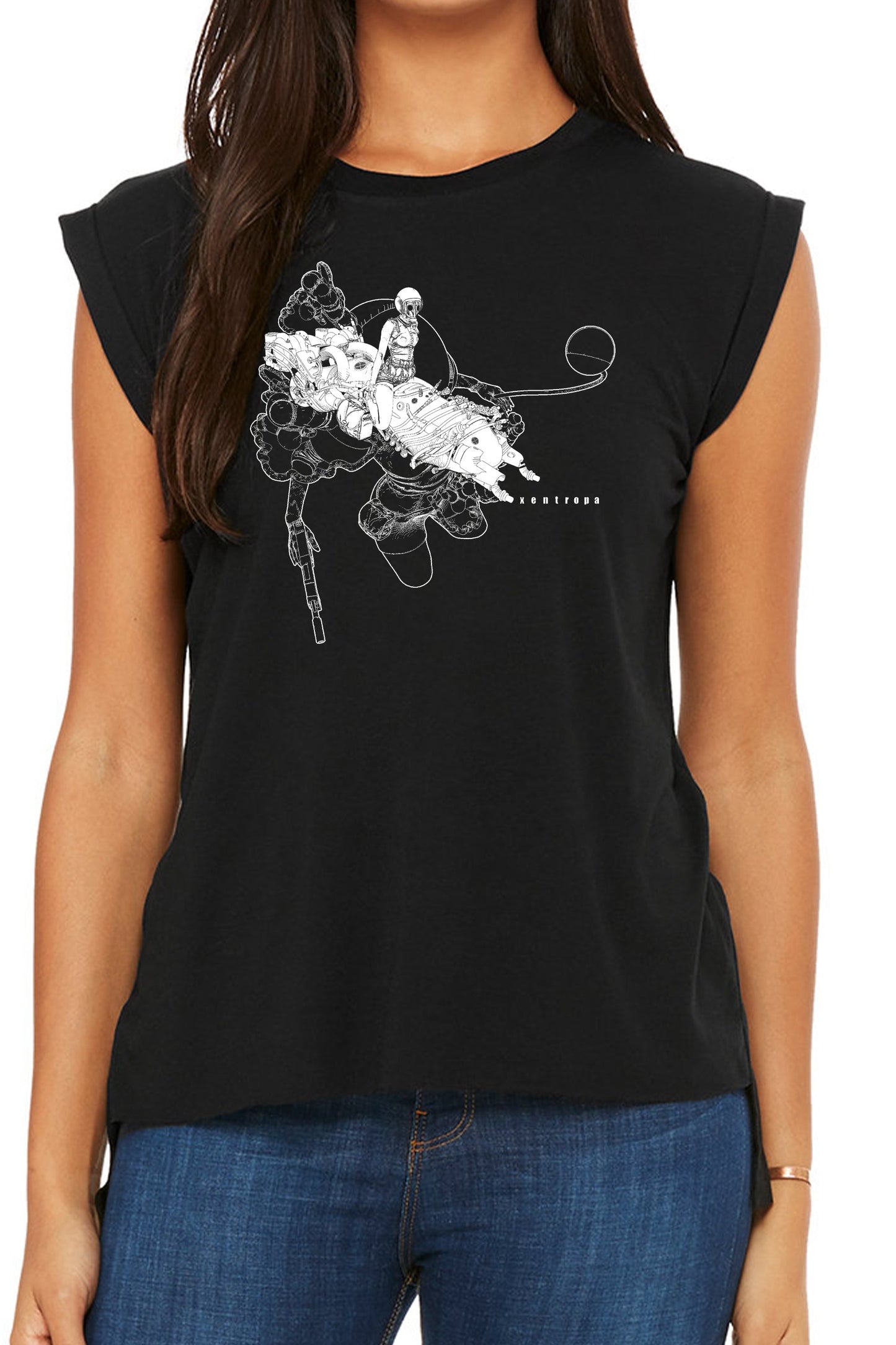 Bike Girl Flowy Muscle T-Shirt with Rolled Cuff