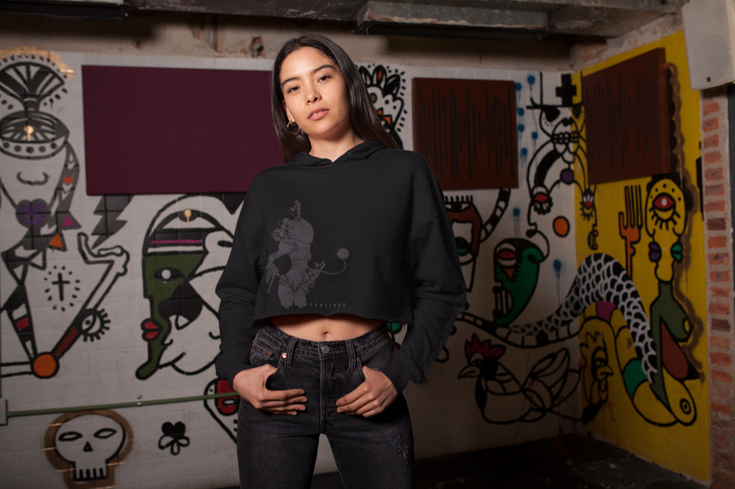 Space Girl Ladies' Cropped Fleece Hoodie