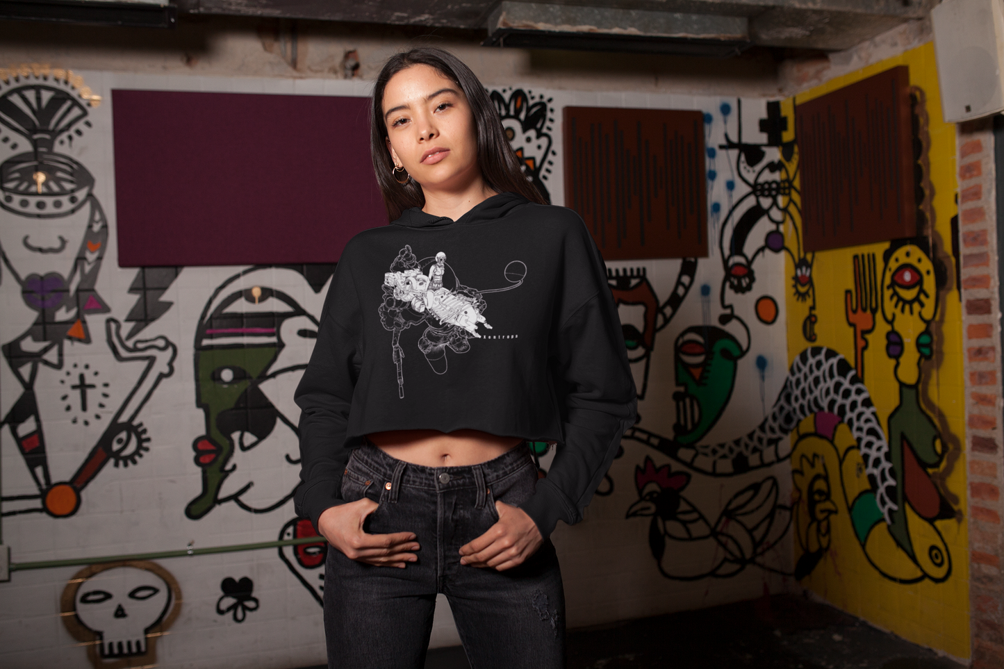 Bike Girl Ladies' Cropped Fleece Hoodie